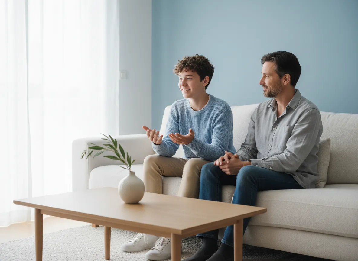 Teenager and parent talking together